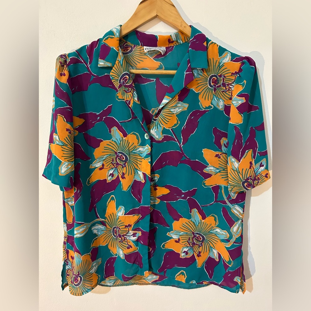 Vintage Tropical Floral Button-Down Shirt